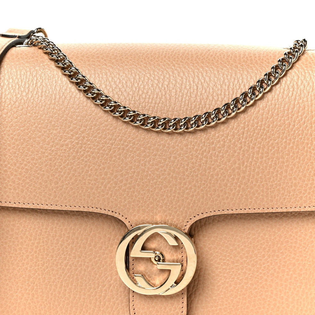 Dollar Calfskin Interlocking G Shoulder Bag Camelia