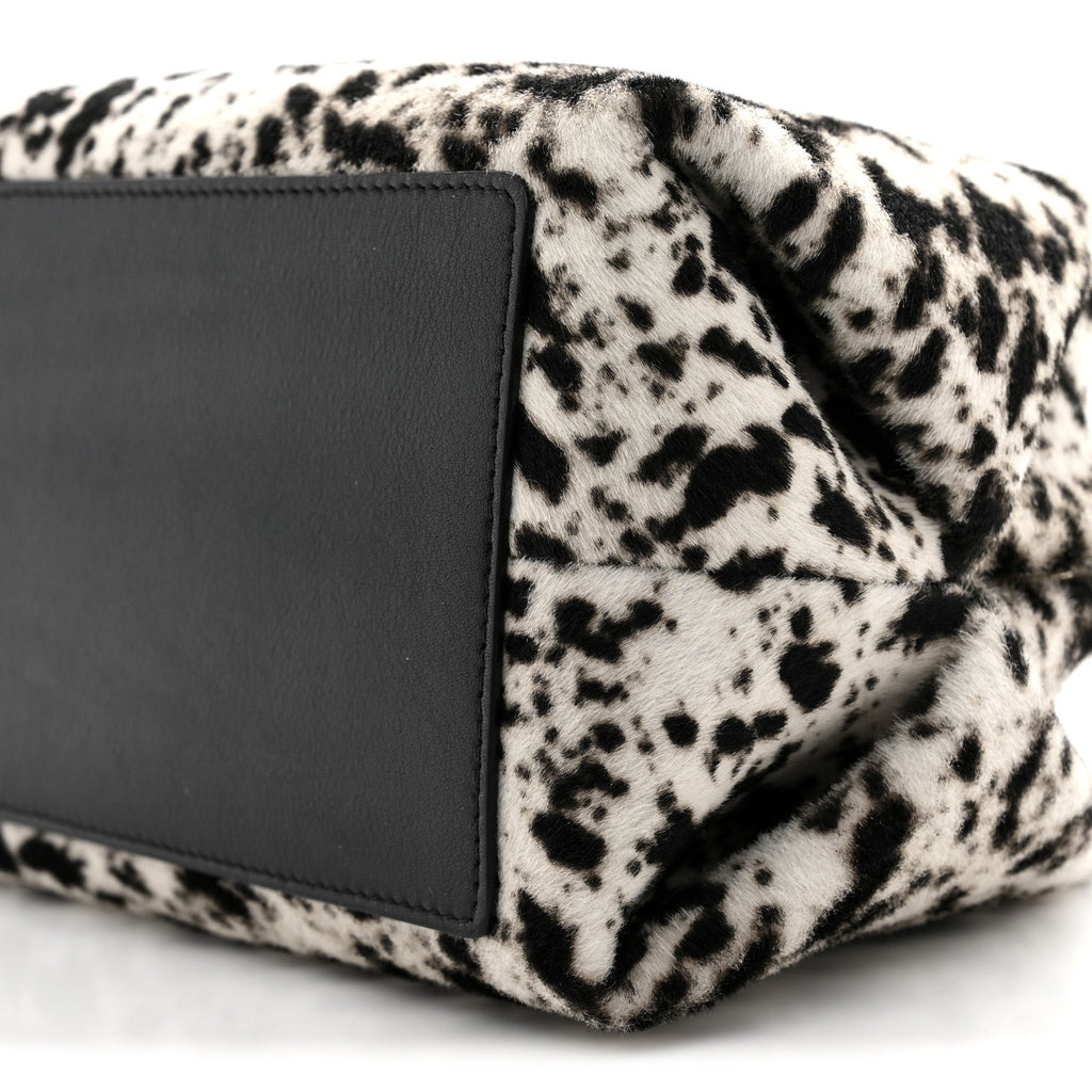 Pony Hair Printed Clutch With Chain Black White