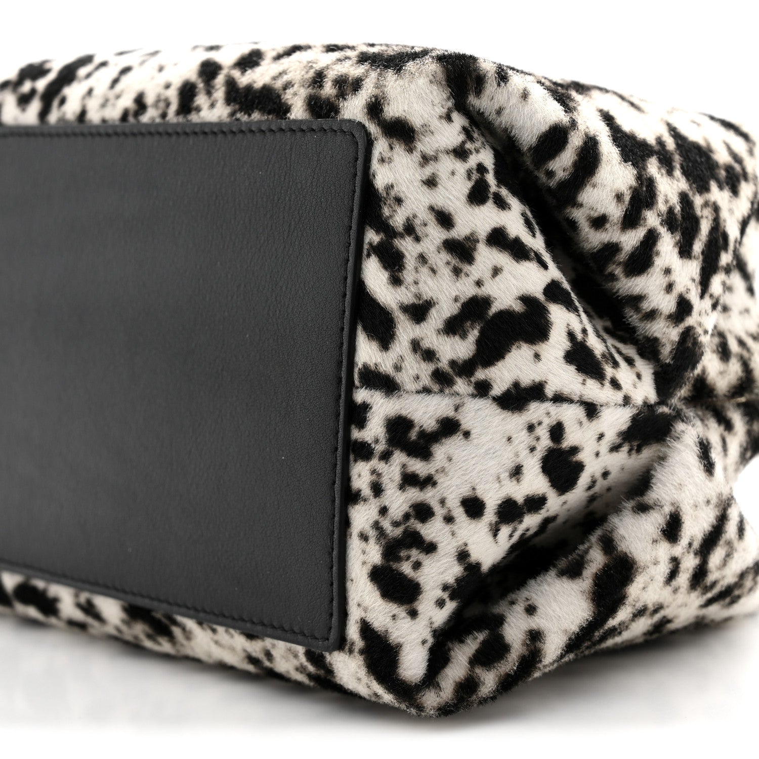 Pony Hair Printed Clutch With Chain Black White