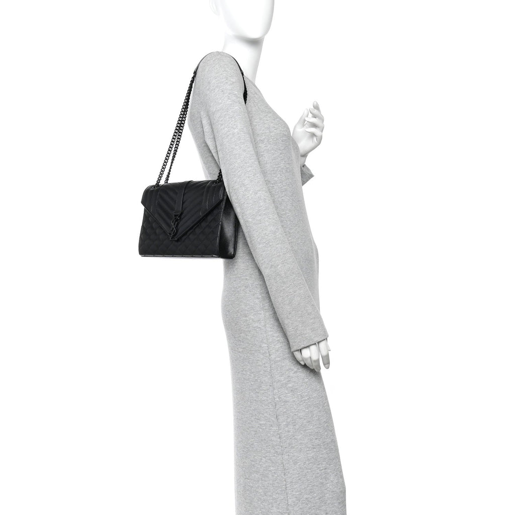Grain De Poudre Textured Mixed Matelasse Triquilt Medium Monogram Monochrome Satchel Black