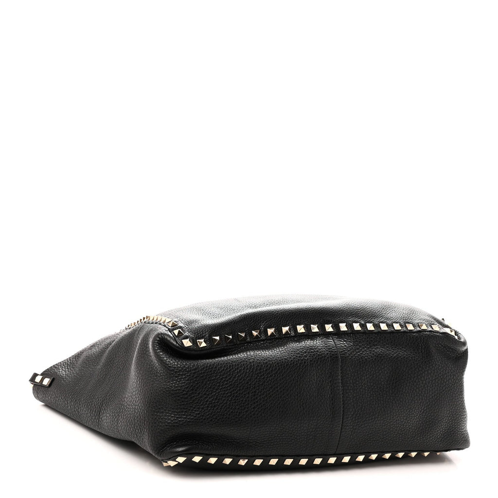 Grained Calfskin Medium Rockstud Reversible Tote Black Rose Violet
