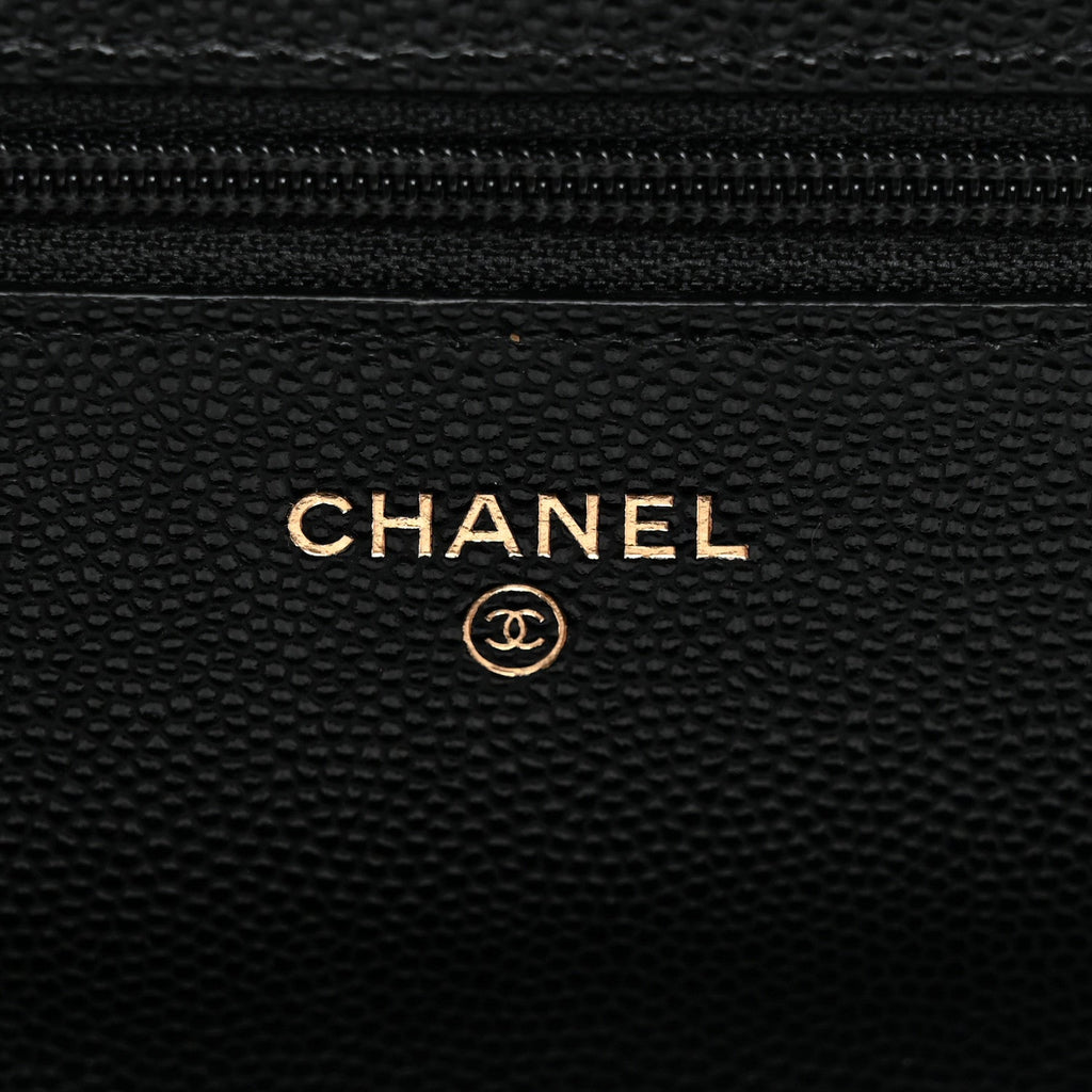 Caviar Quilted Crystal CC Wallet On Chain WOC Black