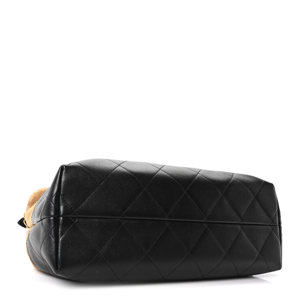 Suede Calfskin Shiny Lambskin Quilted Small Coco Base Shopping Bag Beige Black