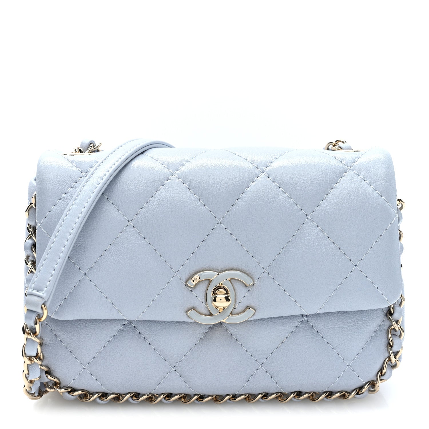 Lambskin Quilted Chain Around Flap Light Grey