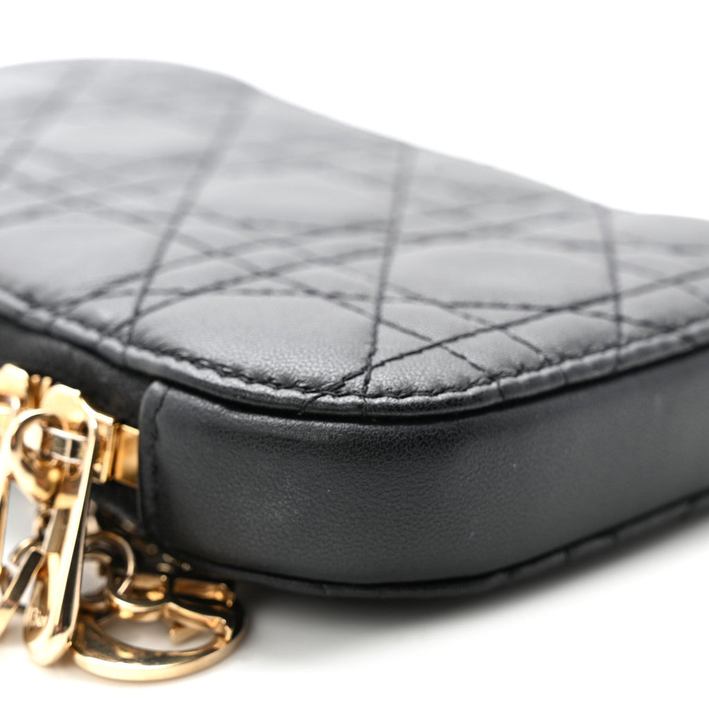 Lambskin Cannage Lady Dior Phone Holder Black