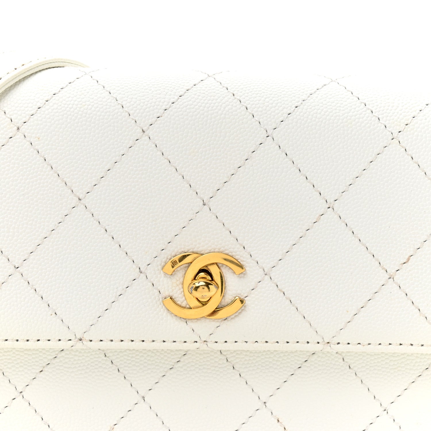Caviar Diamond Stitched Square Flap Shoulder Bag White
