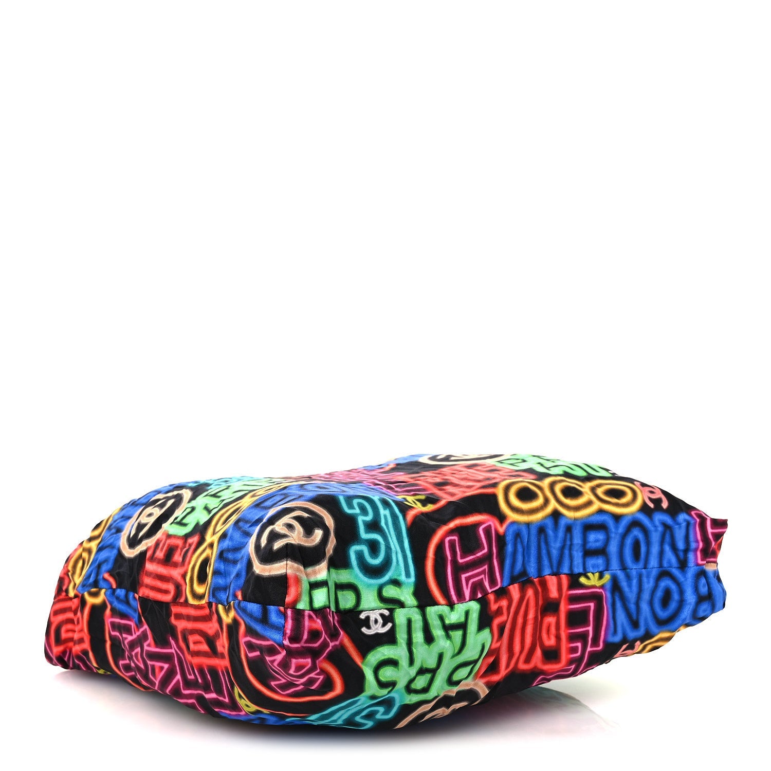 Caviar Fabric Graffiti Foldable Tote Bag With Chain Black Multicolor