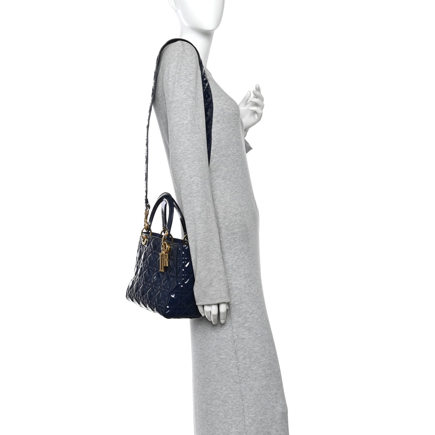 Patent Cannage Medium Supple Lady Dior  Navy Blue