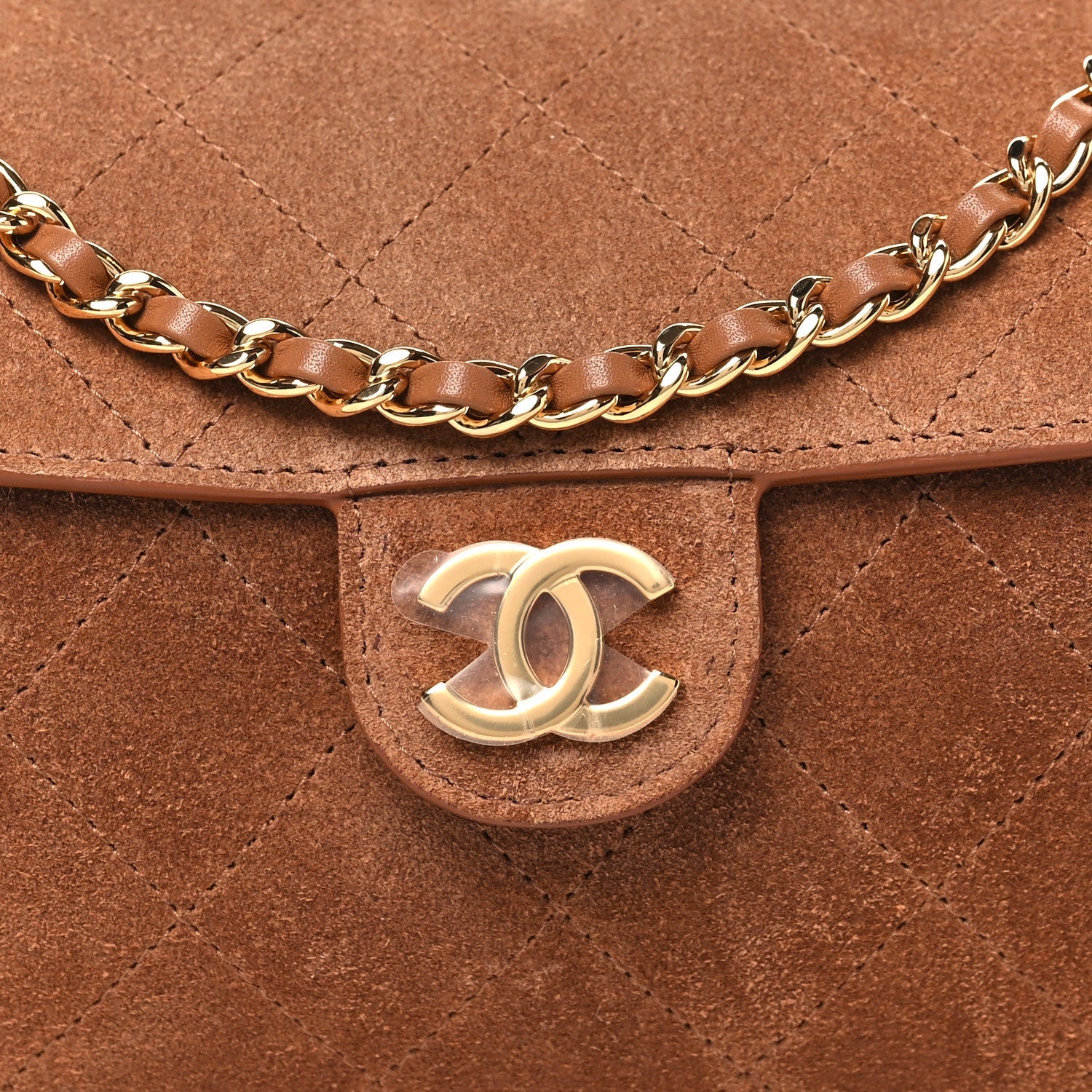 Suede Quilted Turn Around Clutch With Chain Camel