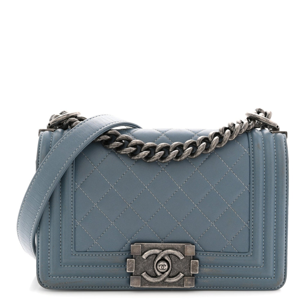Lambskin Quilted Small Boy Flap Light Blue