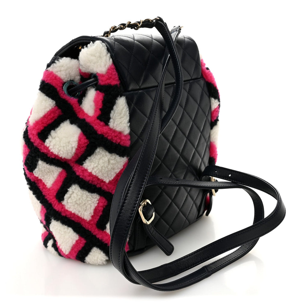Lambskin Shearling Small Urban Spirit Backpack White Fuchsia Navy