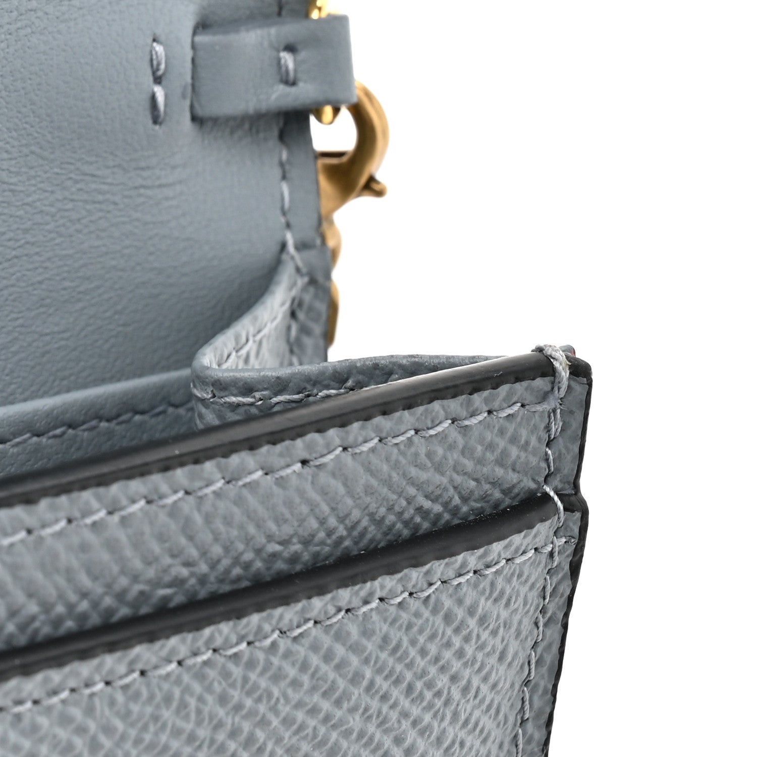 Grained Calfskin Saddle Chain Wallet Pouch Cloud Blue