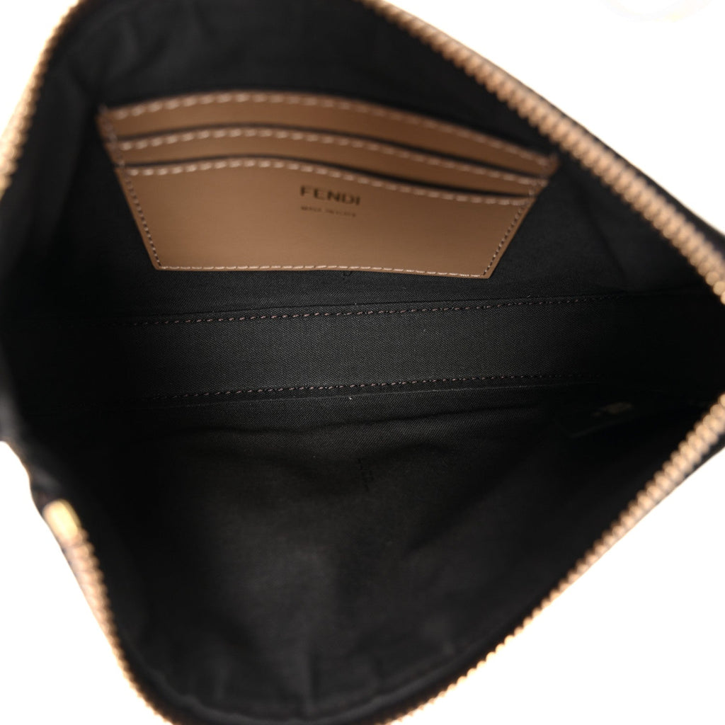 Fabric Jacquard Vitello Grace FF 1974 Baguette Pouch Tobacco Moro Sand