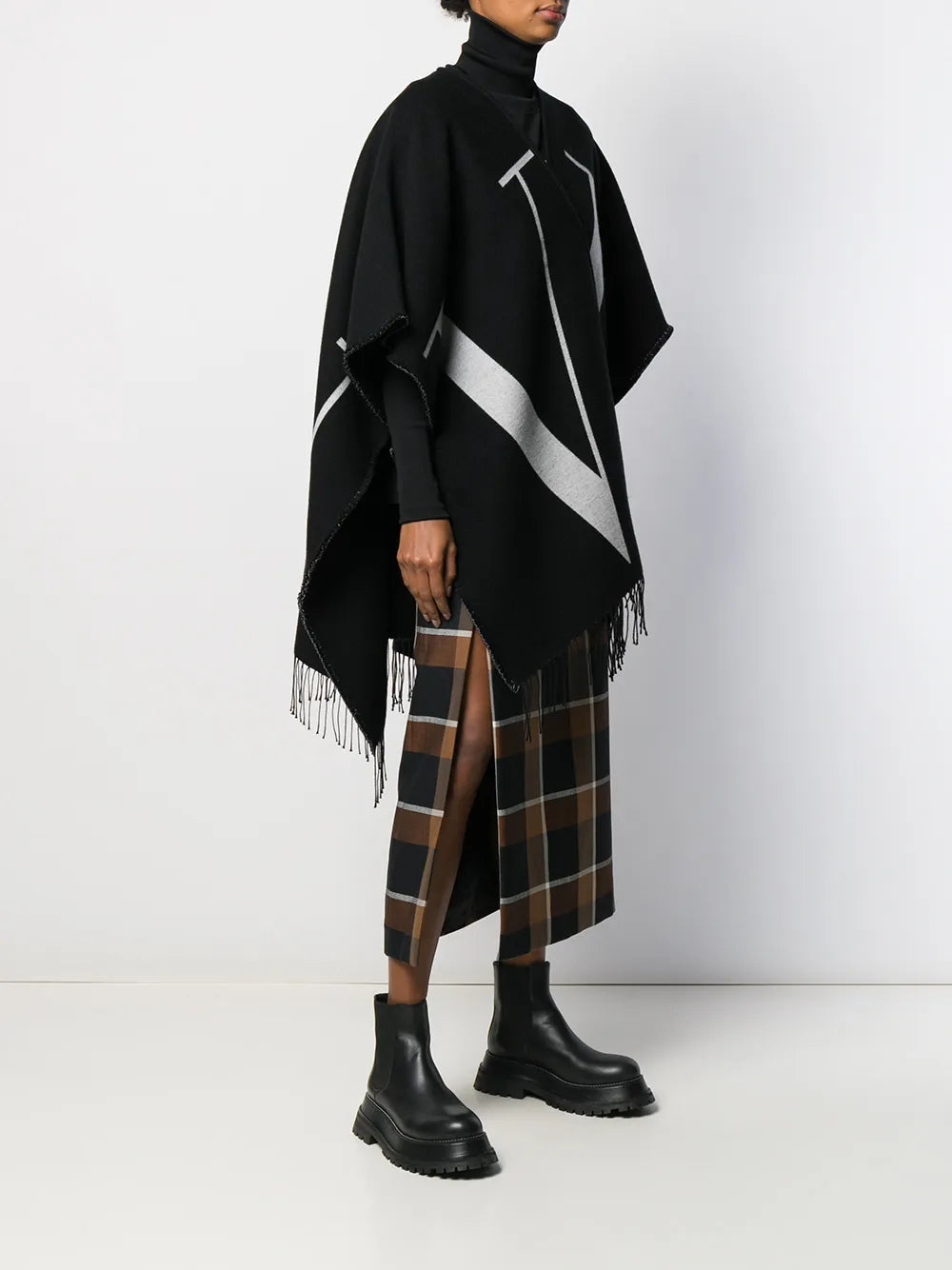 Valentino Garavani Logo Print Fringed Cape