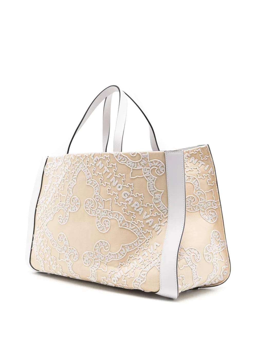 Valentino Garavani Vlogo Embroidered Raffia Tote Bag
