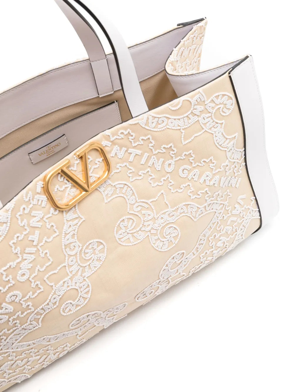 Valentino Garavani Vlogo Embroidered Raffia Tote Bag