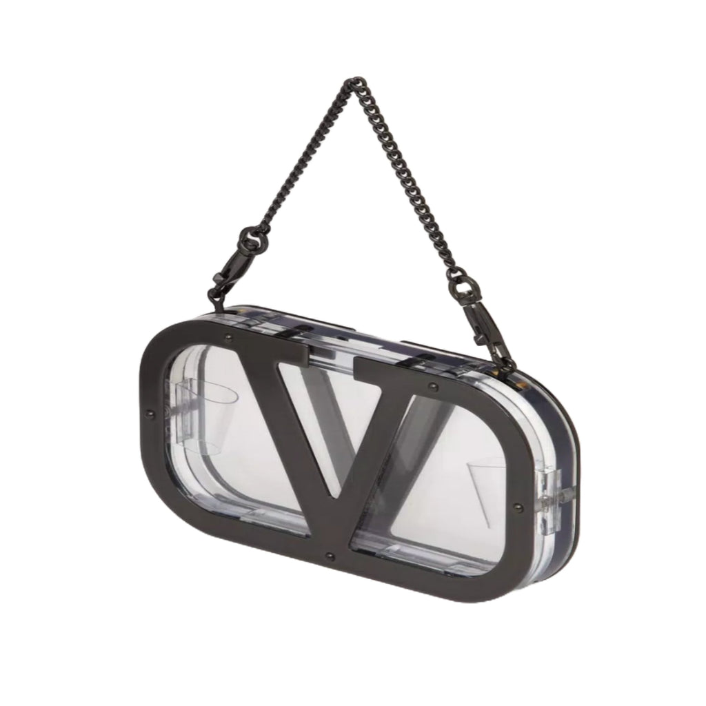 Valentino Garavani Logo-Plaque Clear Clutch