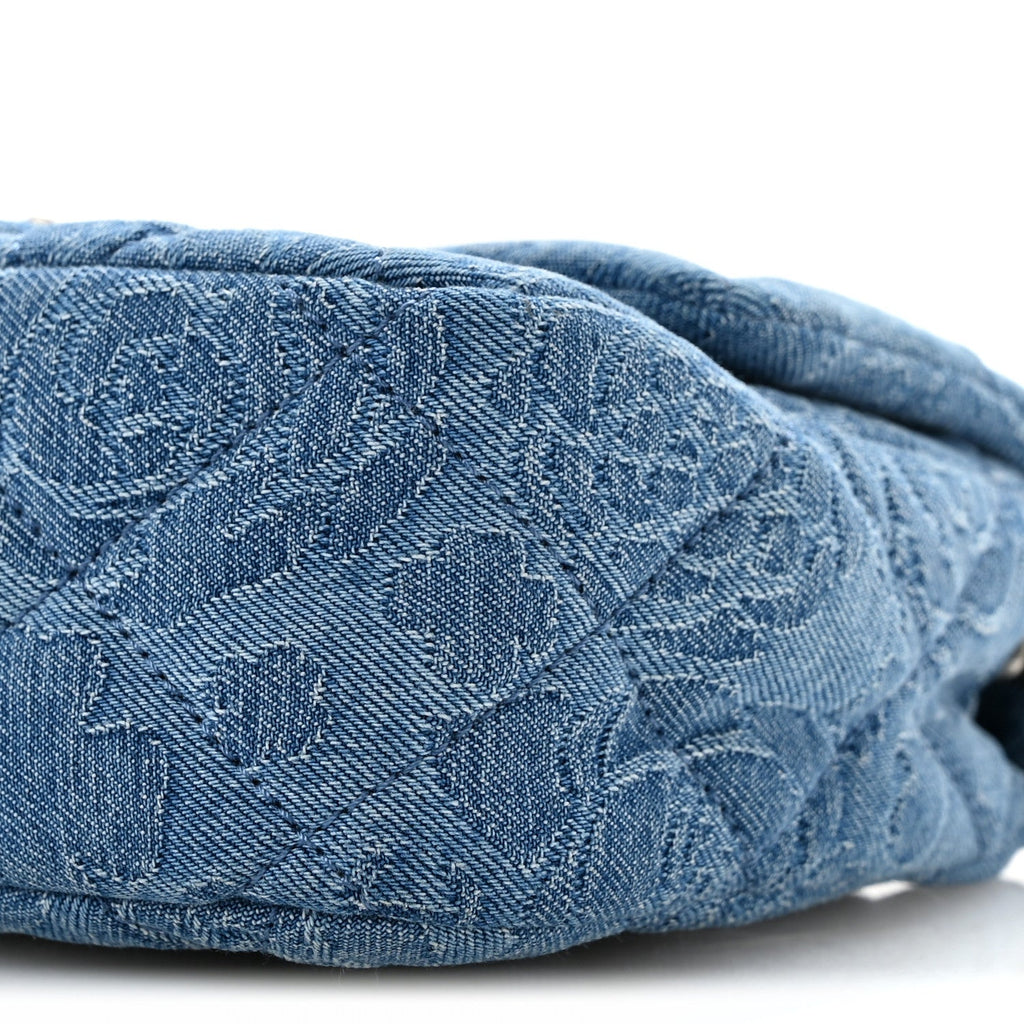 Denim Quilted Camellia Sweetheart Mini Flap Blue