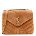 Suede Calfskin Y Quilted Monogram Small Loulou Chain Satchel Cinnamon
