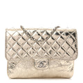 Metallic Crackled Calfskin Medium Clam's Pocket Flap Gold