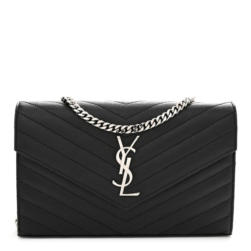 Grain De Poudre Matelasse Chevron Monogram Chain Wallet Black