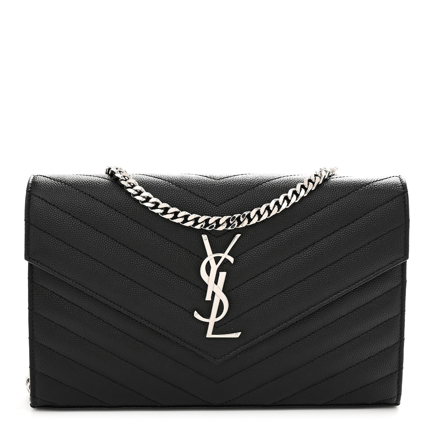 Grain De Poudre Matelasse Chevron Monogram Chain Wallet Black