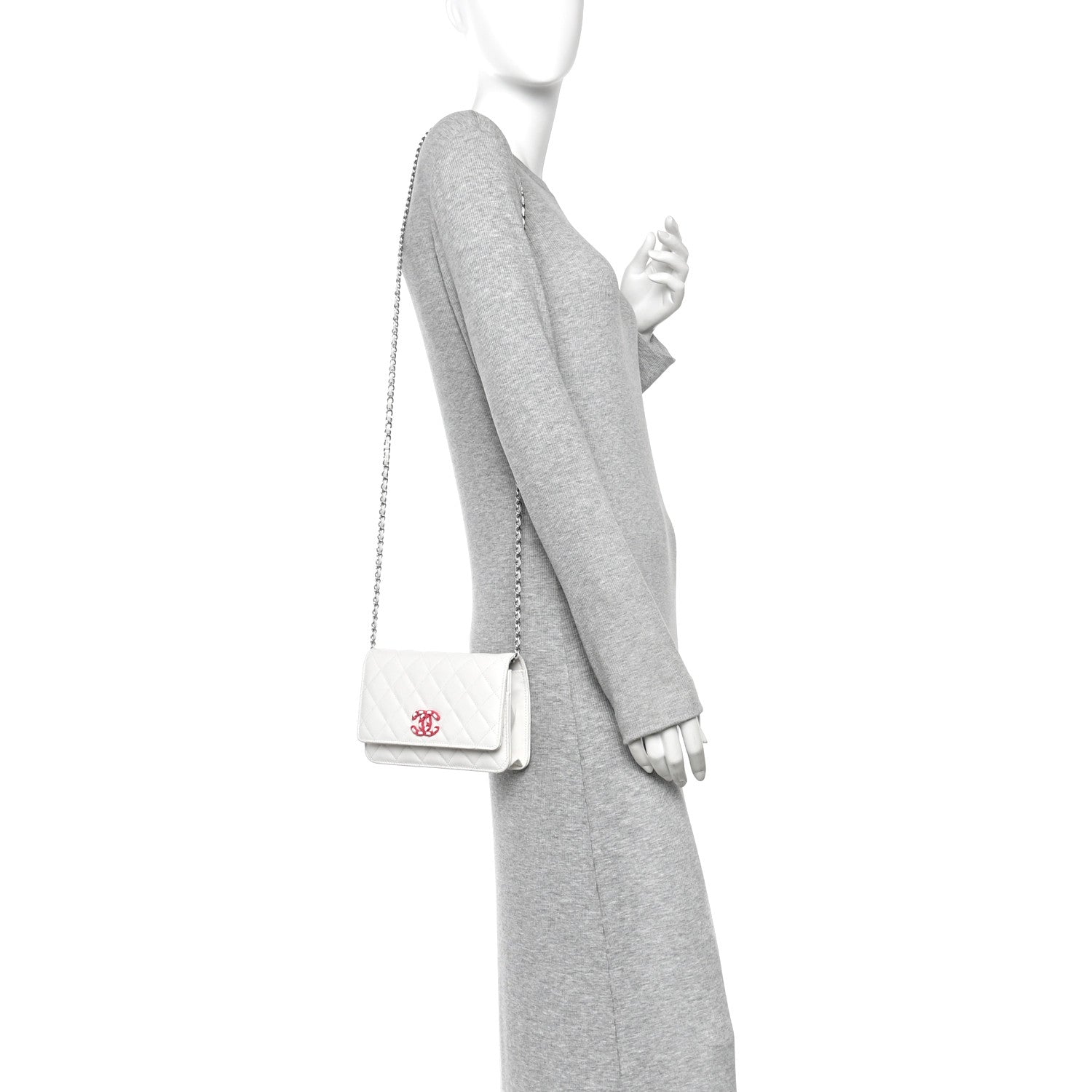 Caviar Quilted Chanel 19 Wallet On Chain WOC White Pink