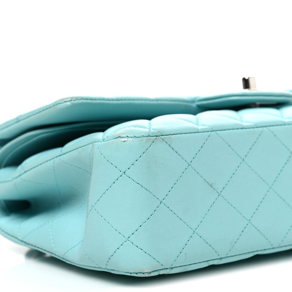Lambskin Quilted Medium Double Flap Light Blue