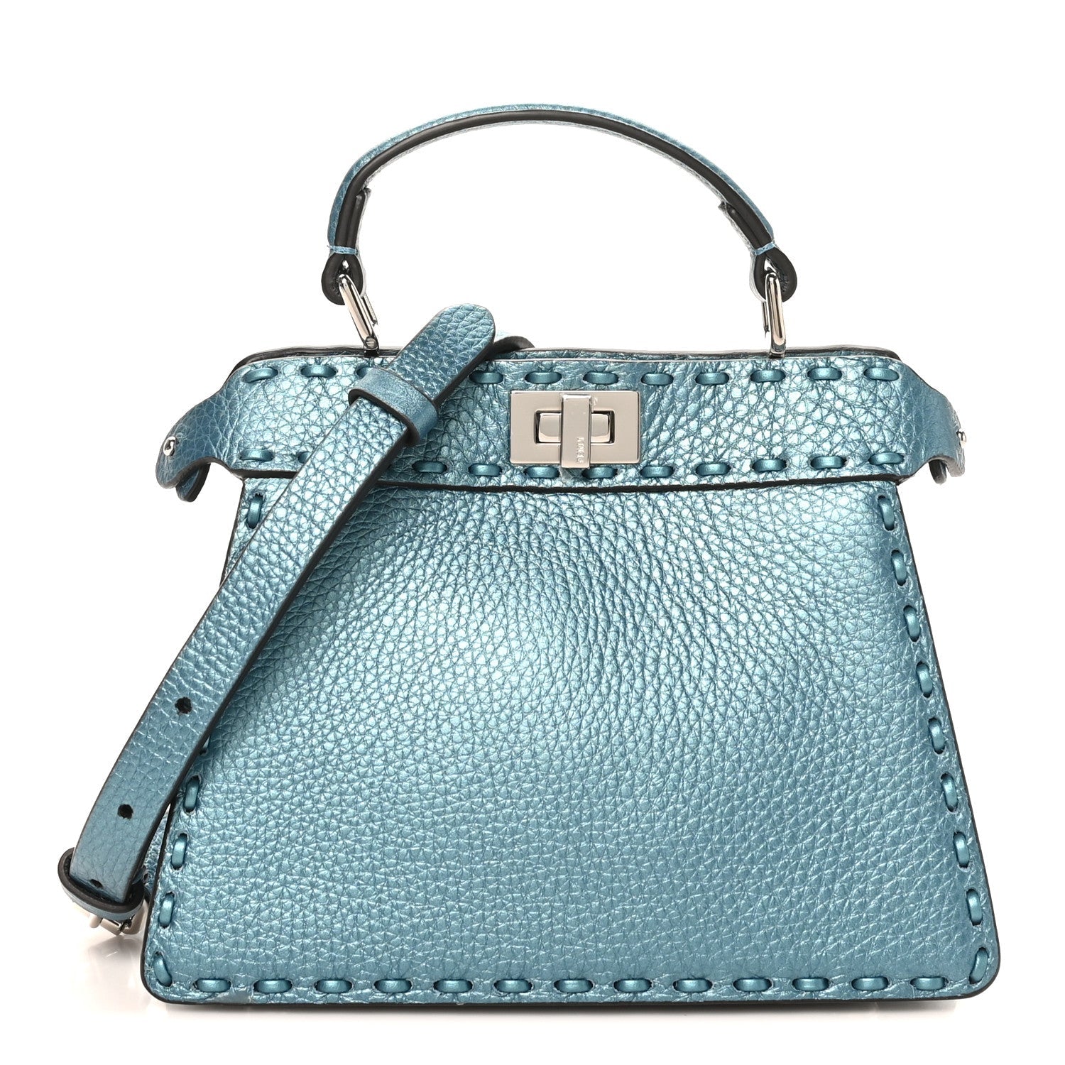 Metallic Cuoio Roma Sellerissima Nappa Sintetica Tape Stitch Petite Peekaboo I SEE U Iconic Satchel Placca Argento