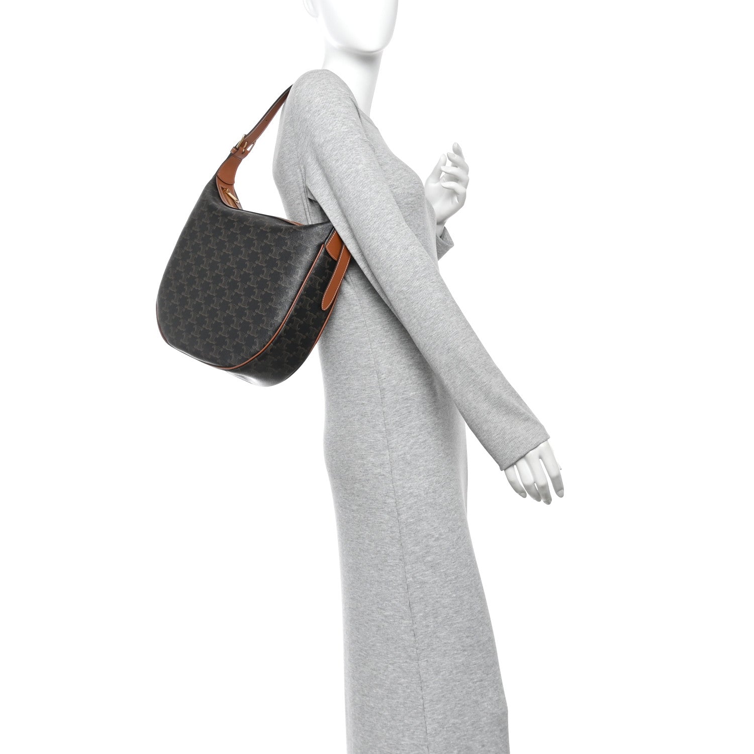 Calfskin Triomphe Canvas Heloise Shoulder Bag Tan