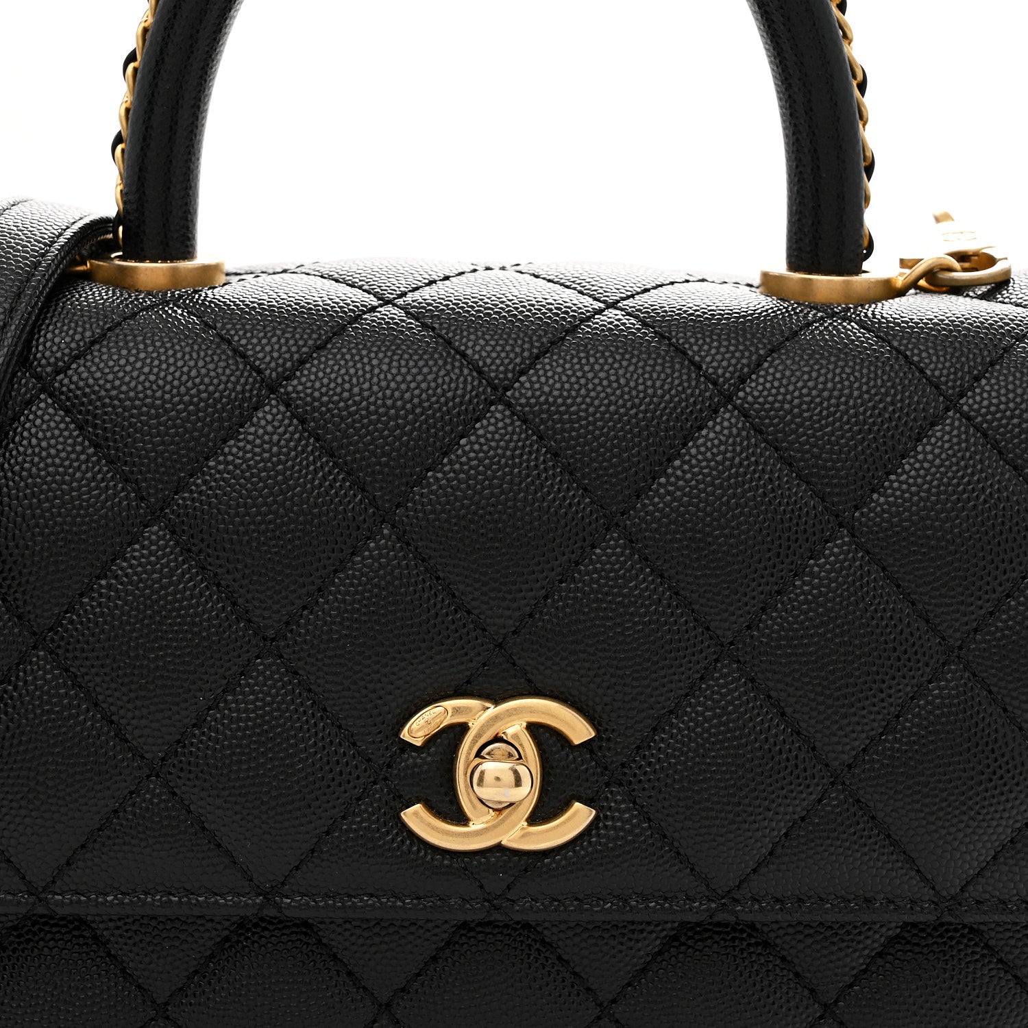 Caviar Quilted Mini Coco Chain Handle Flap Black