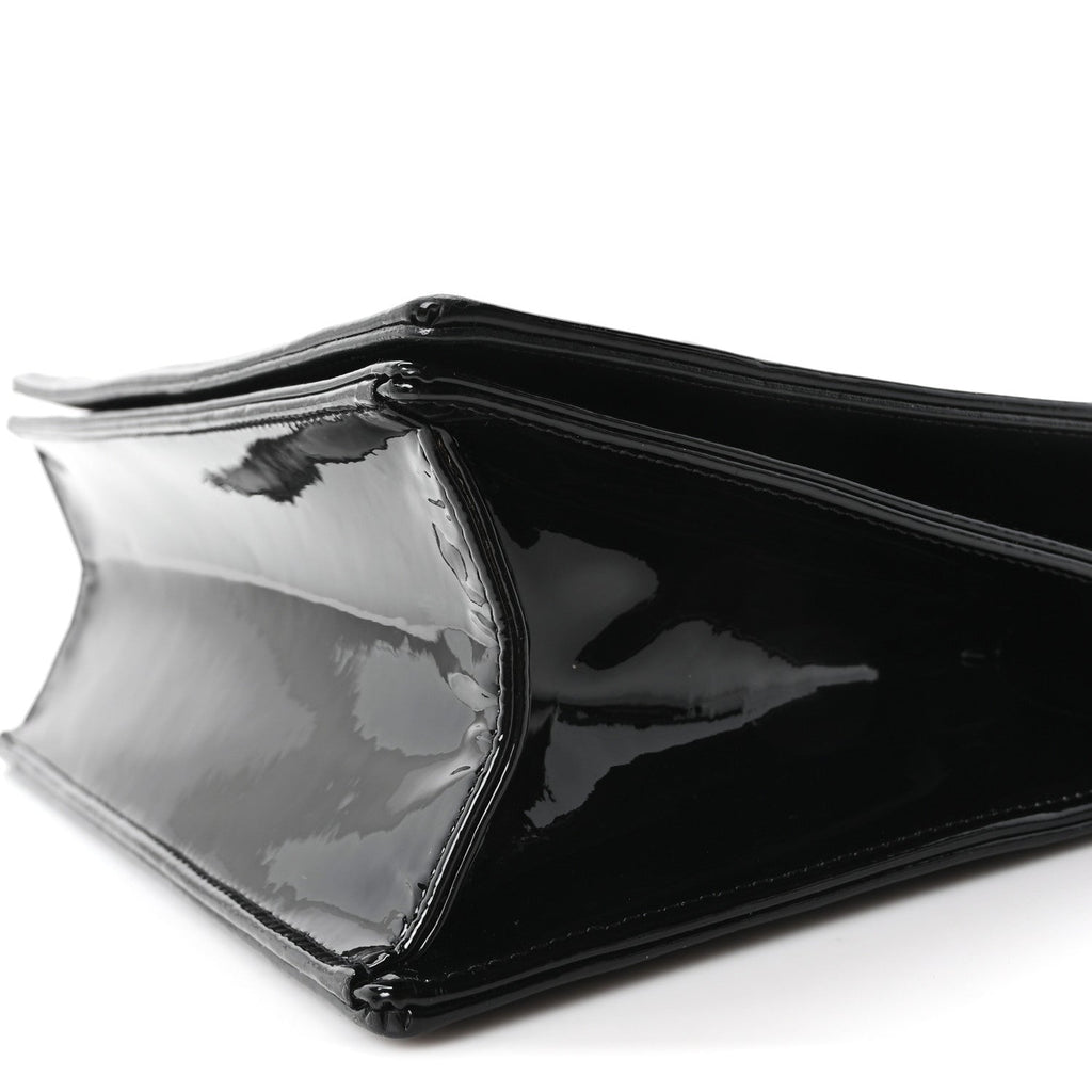 Patent Medium Diorama Flap Bag Black