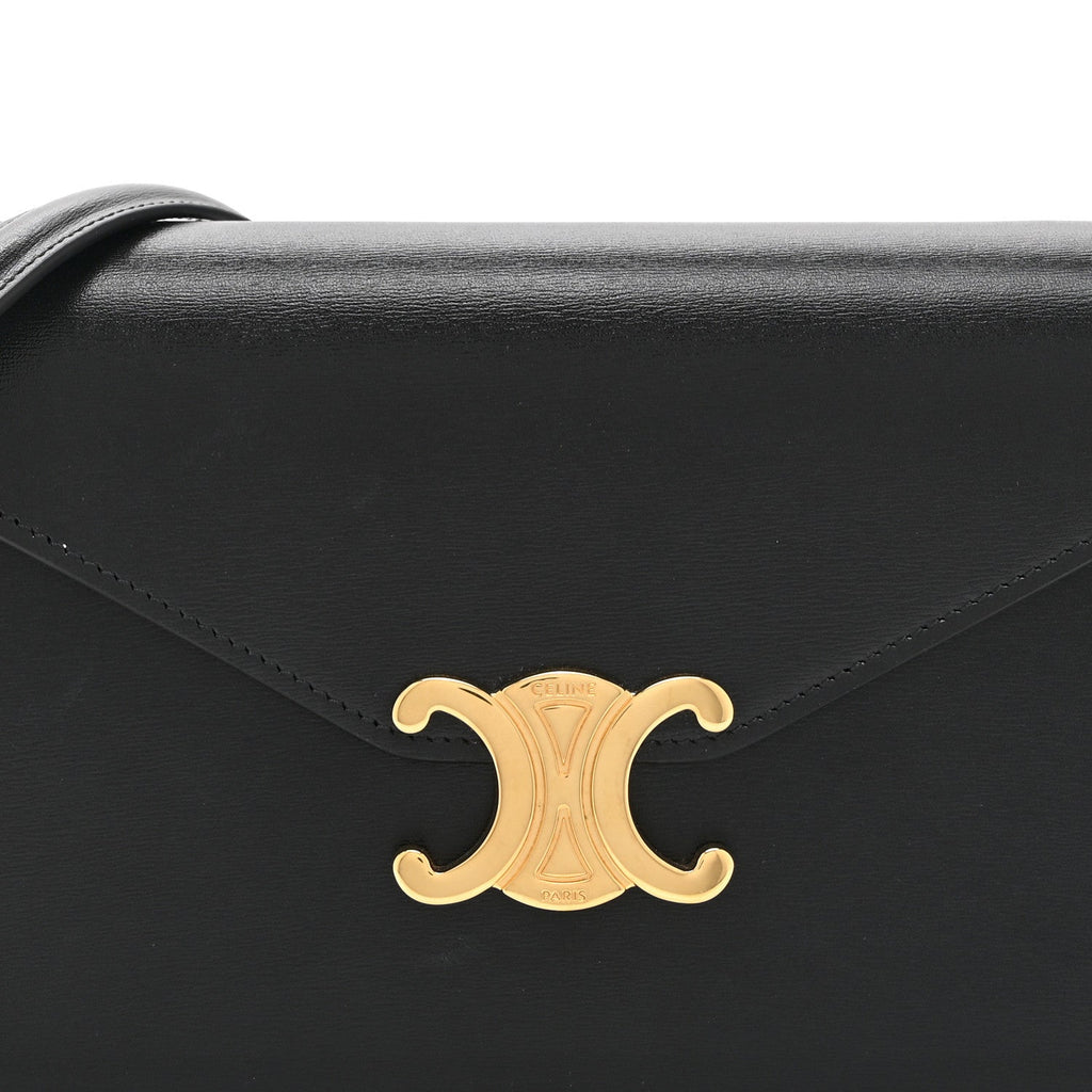 Shiny Calfskin Triomphe Margo Wallet on Chain Black
