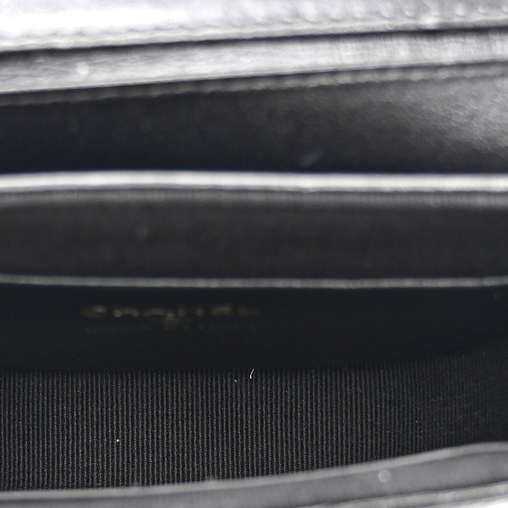 Shiny Aged Calfskin Quilted Mini Top Handle Clutch With Chain Black
