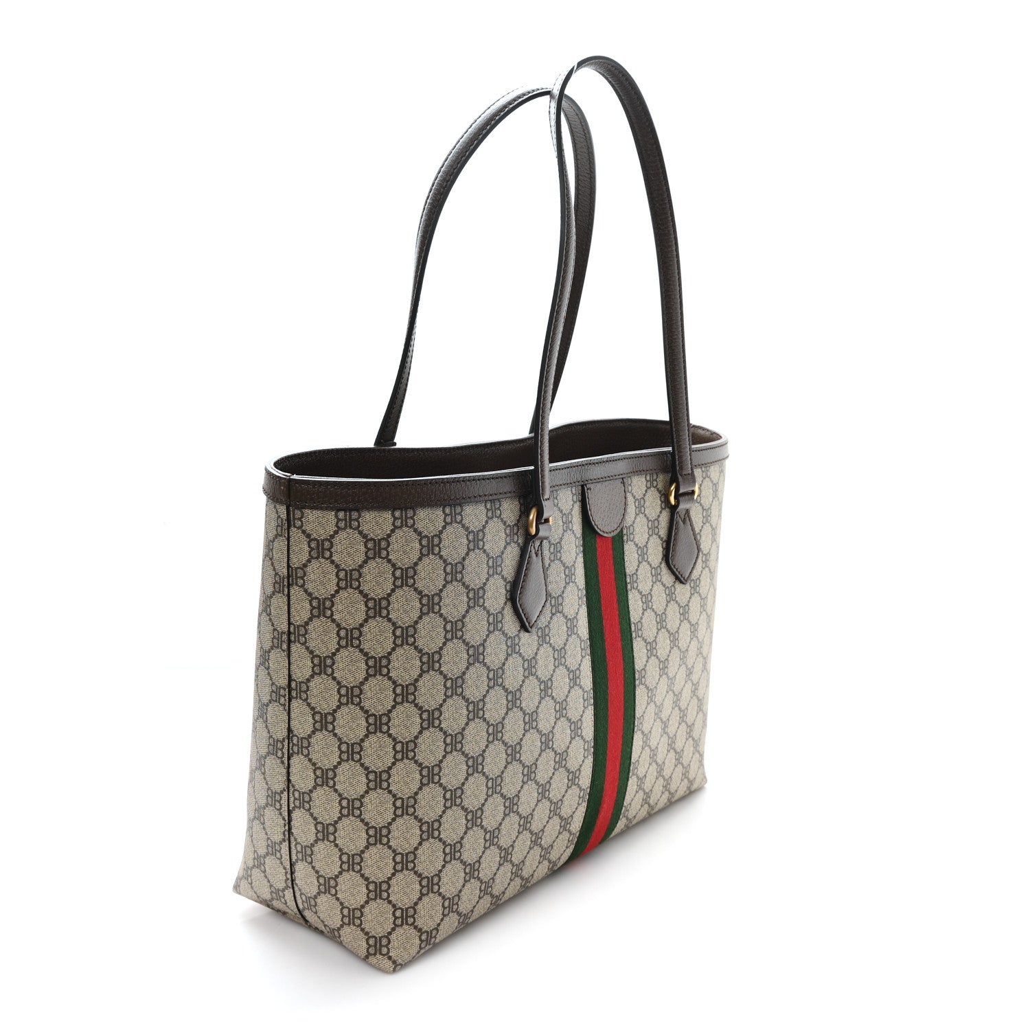 X BALENCIAGA BB Supreme Monogram Web Medium Ophidia Shopping Tote Beige New Acero
