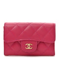 Caviar Quilted Flap Card Holder Wallet Pink