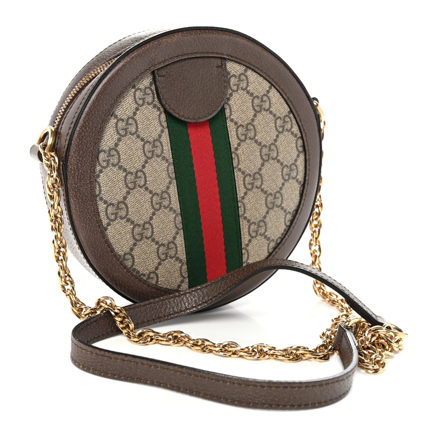GG Supreme Monogram Web Mini Ophidia Round Shoulder Bag Brown