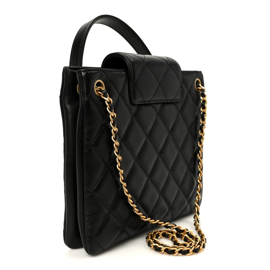 Lambskin Quilted Giant CC Shoulder Bag Black Black