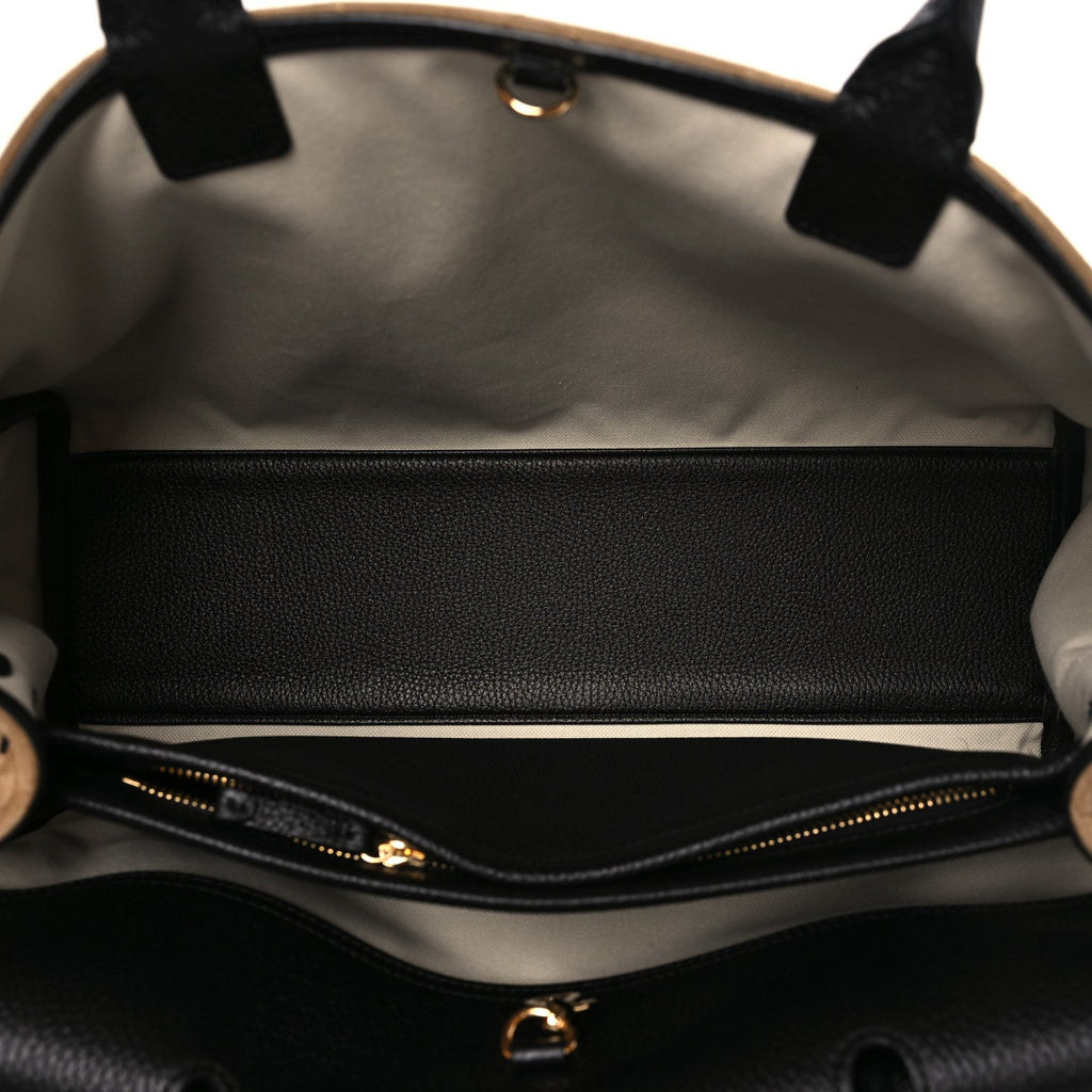 Grained Calfskin Suede Urban Essentials Large Shopping Bag Dark Beige Black Dark Beige Black