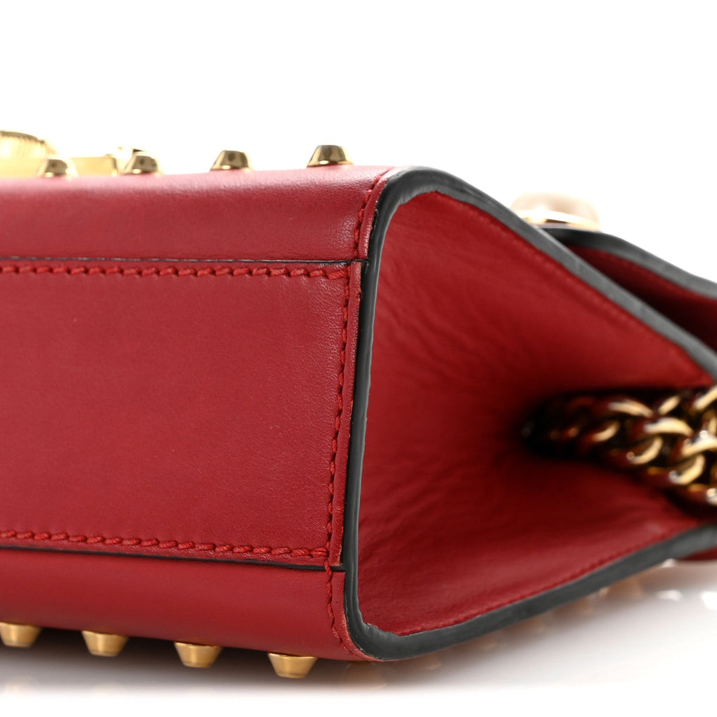 Calfskin Studded Small Padlock Shoulder Bag Hibiscus Red