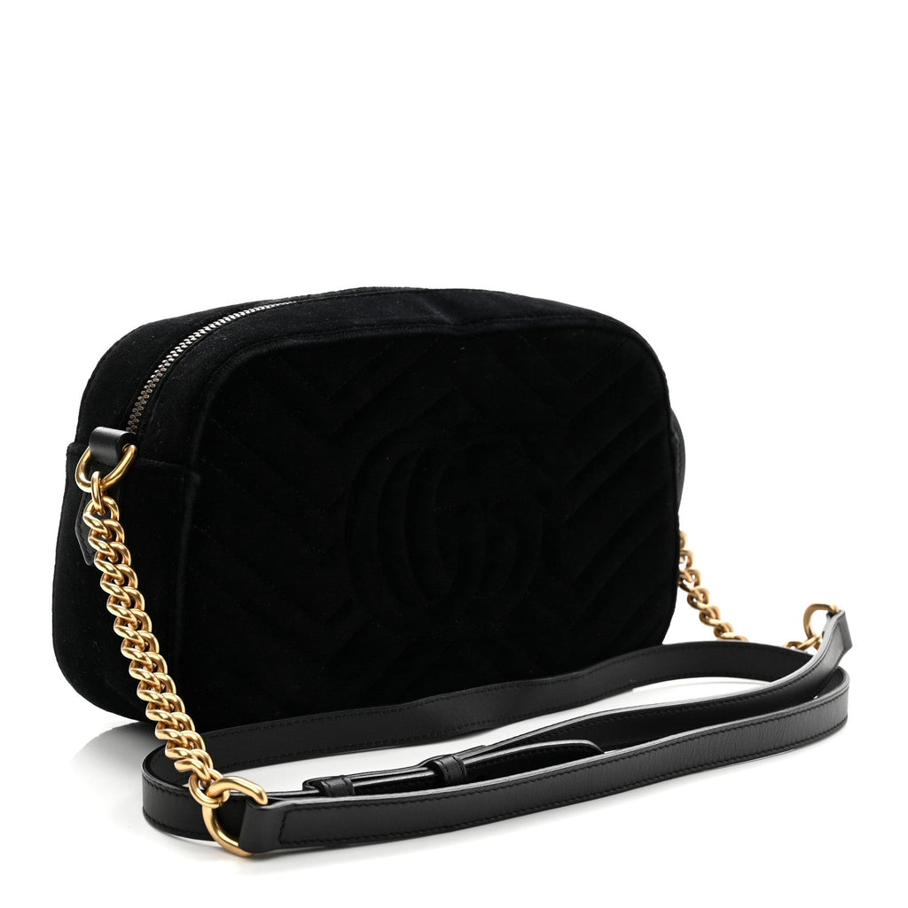 Velvet Matelasse Small GG Marmont Chain Shoulder Bag Black