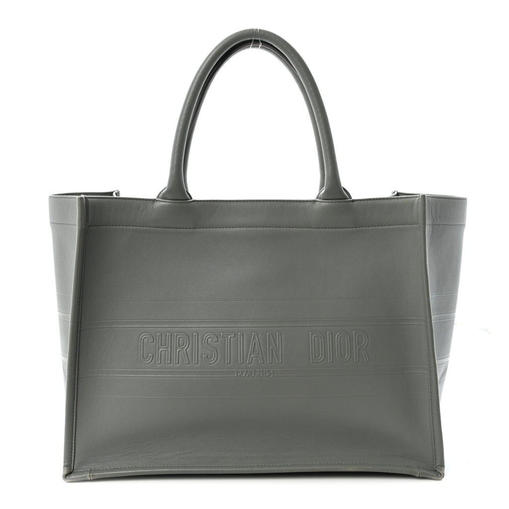 Calfskin Embossed Medium Book Tote Grey Stone