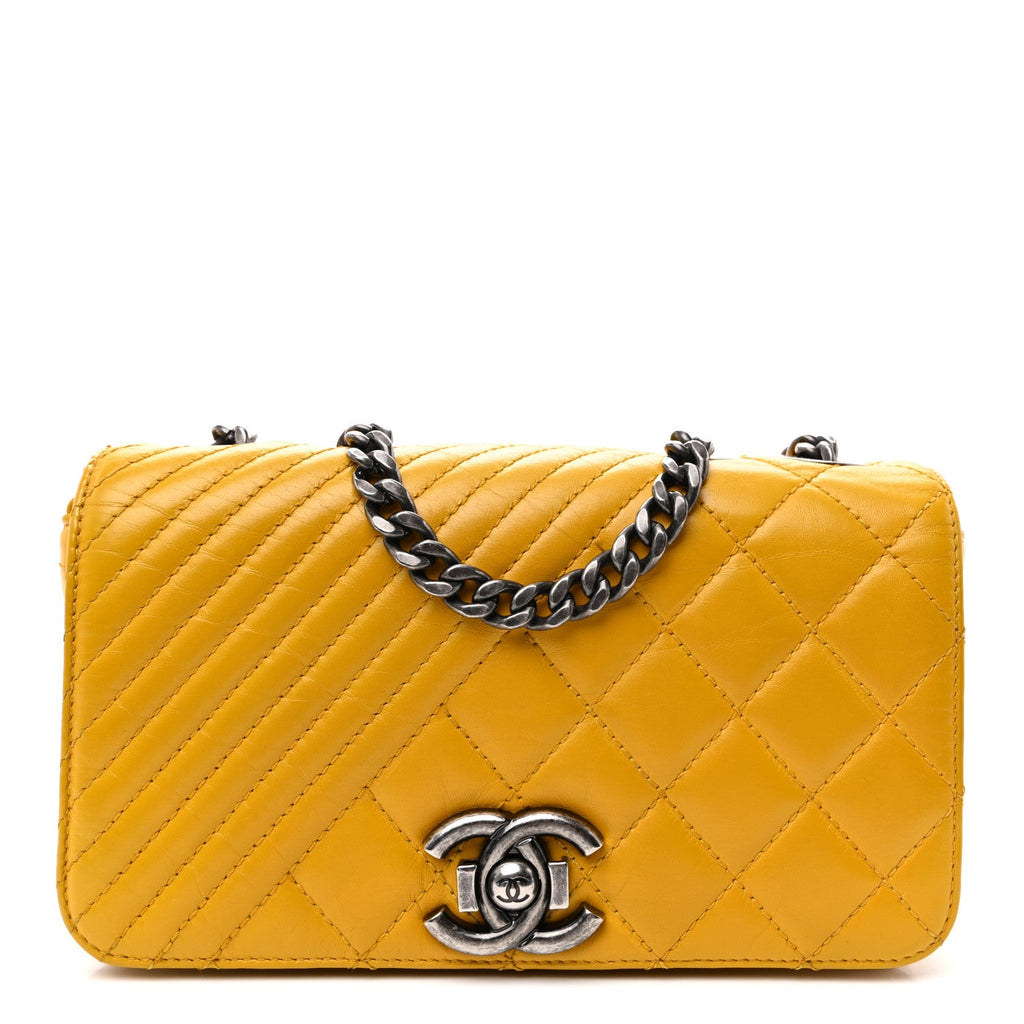 Glazed Calfskin Quilted Small Coco Boy Flap Yellow