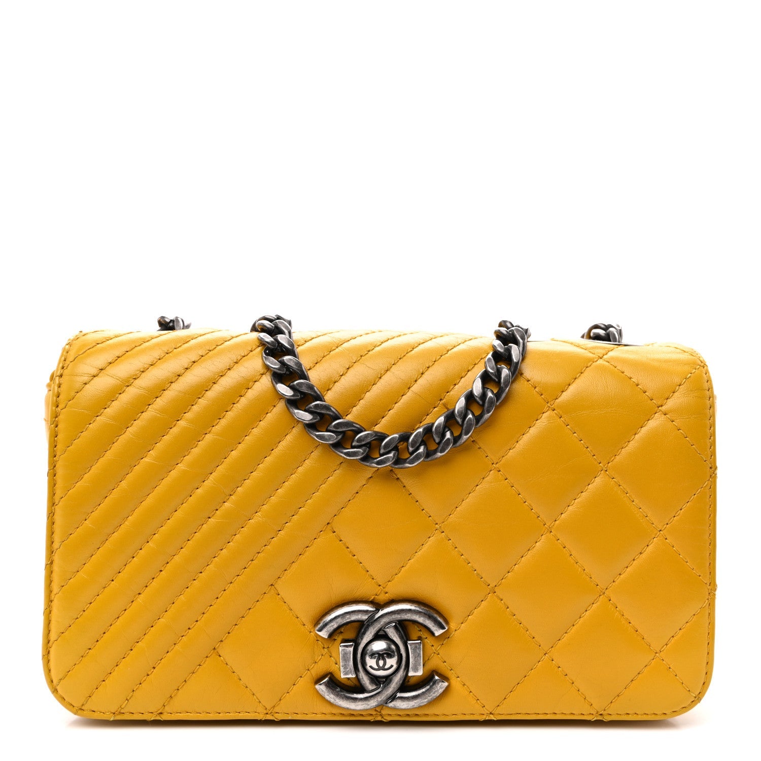 Glazed Calfskin Quilted Small Coco Boy Flap Yellow