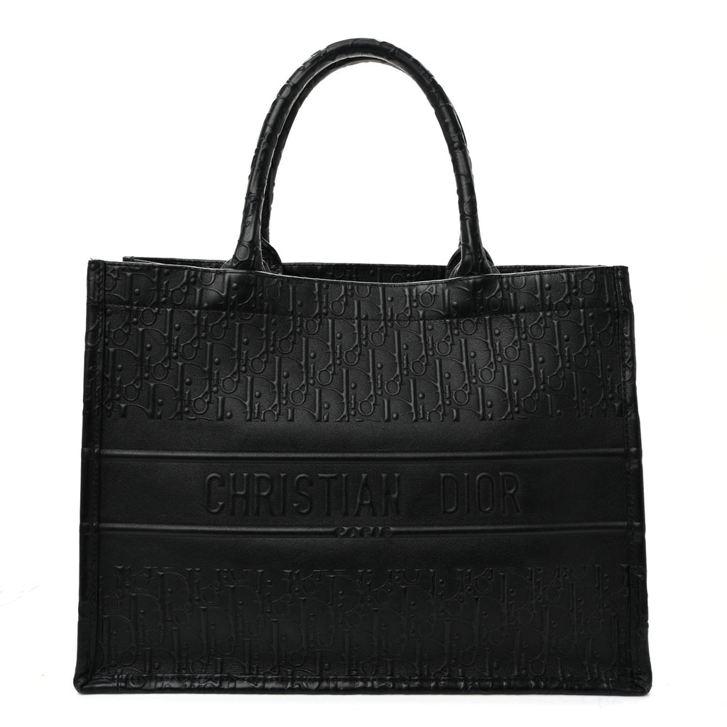 Oblique Calfskin Embossed Medium Book Tote Black