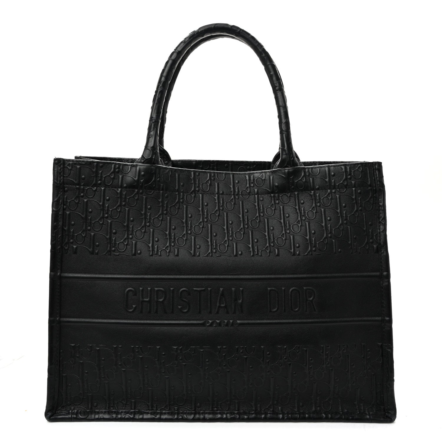 Oblique Calfskin Embossed Medium Book Tote Black