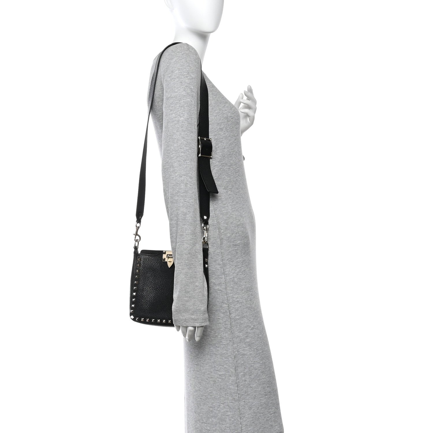 Pebbled Calfskin Mini Rockstud Flip-Lock Messenger Bag Black