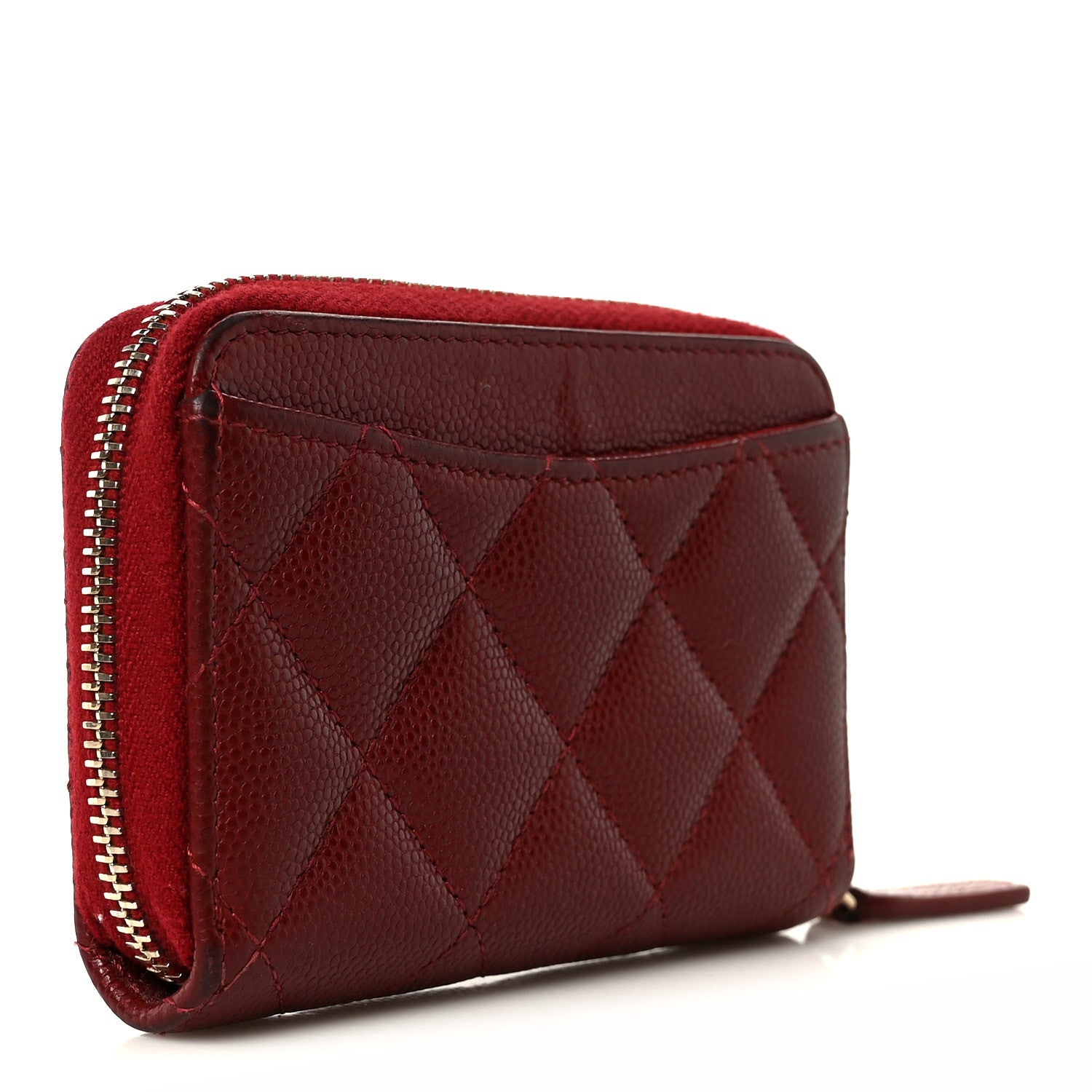 Caviar Quilted Zip Around Coin Purse Burgundy