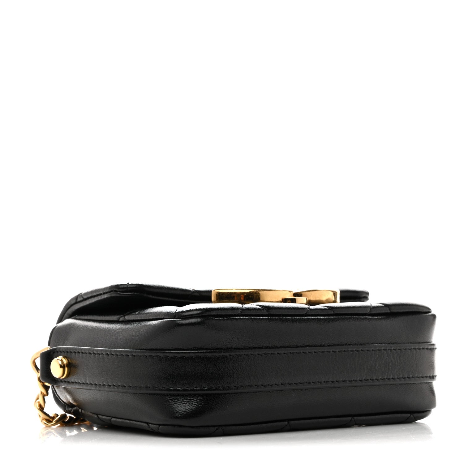 Shiny Crumpled Lambskin Quilted Mini Giant CC Flap Black Black