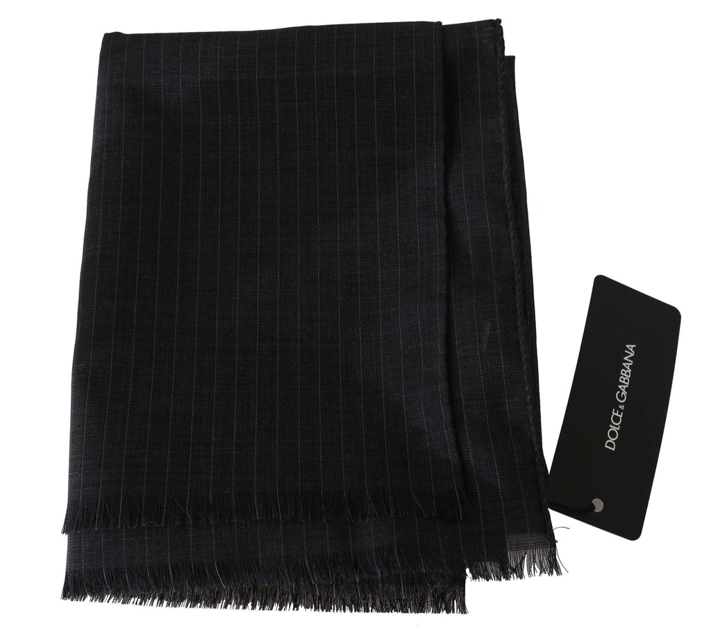 Dolce & Gabbana Gray 100% Wool Striped Pattern Wrap Men's Scarf